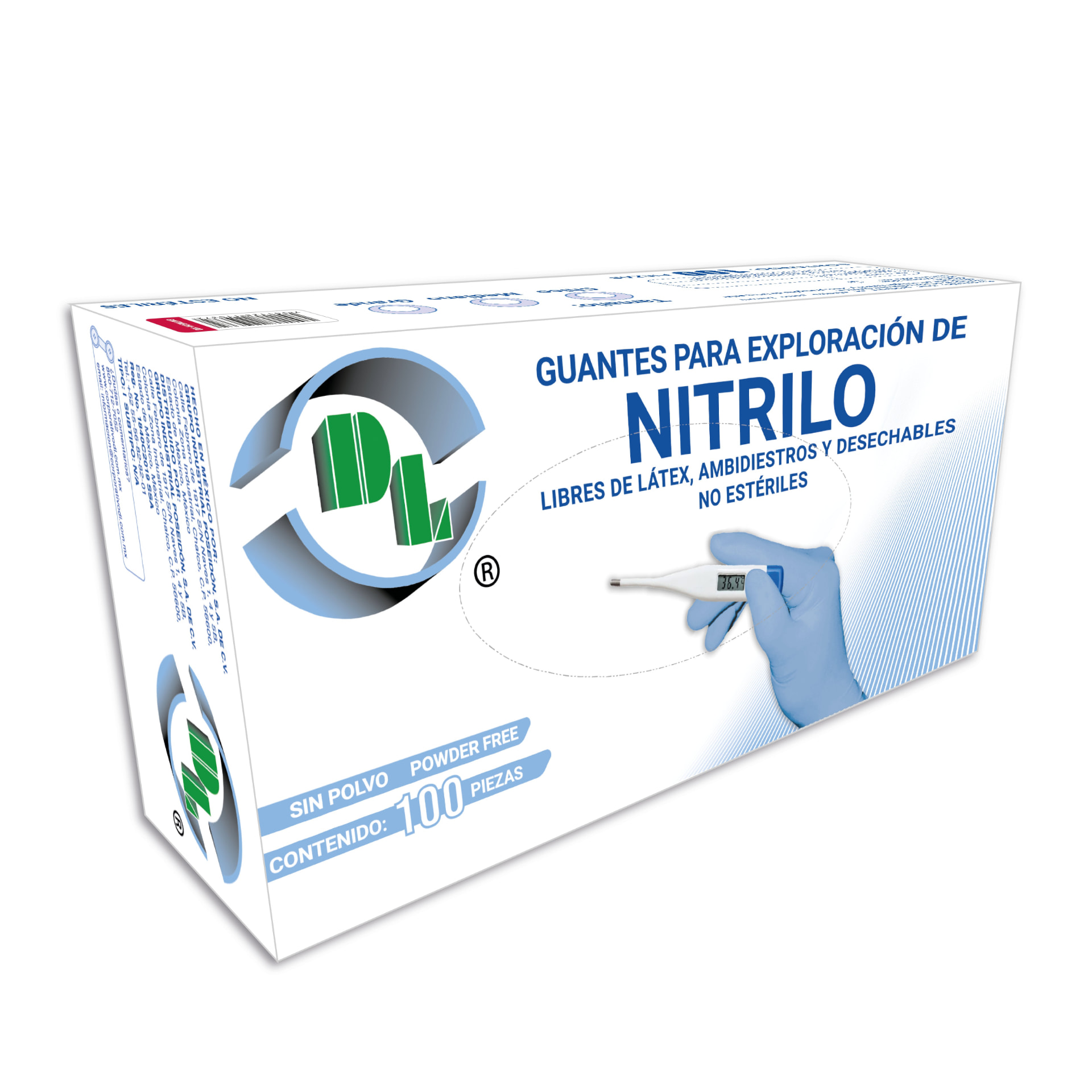 Caja de 100 piezas de guantes de nitrilo para exploración, sin polvo y libres de látex