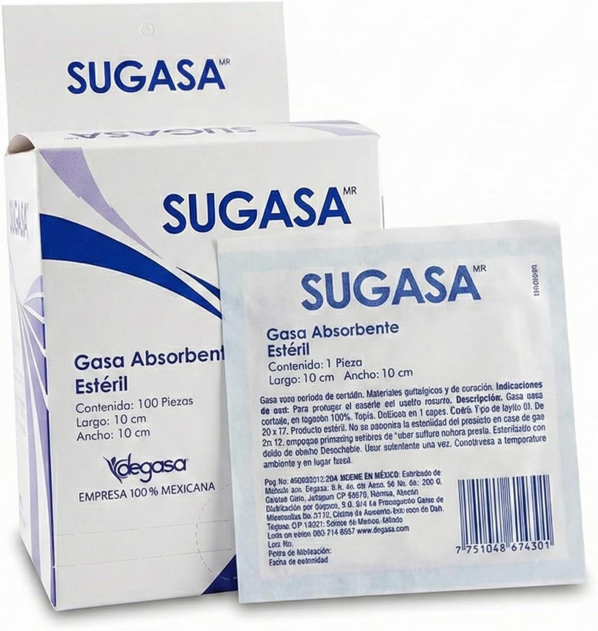 Gasa absorbente estéril SUGASA de 10 por 10 centímetros en caja