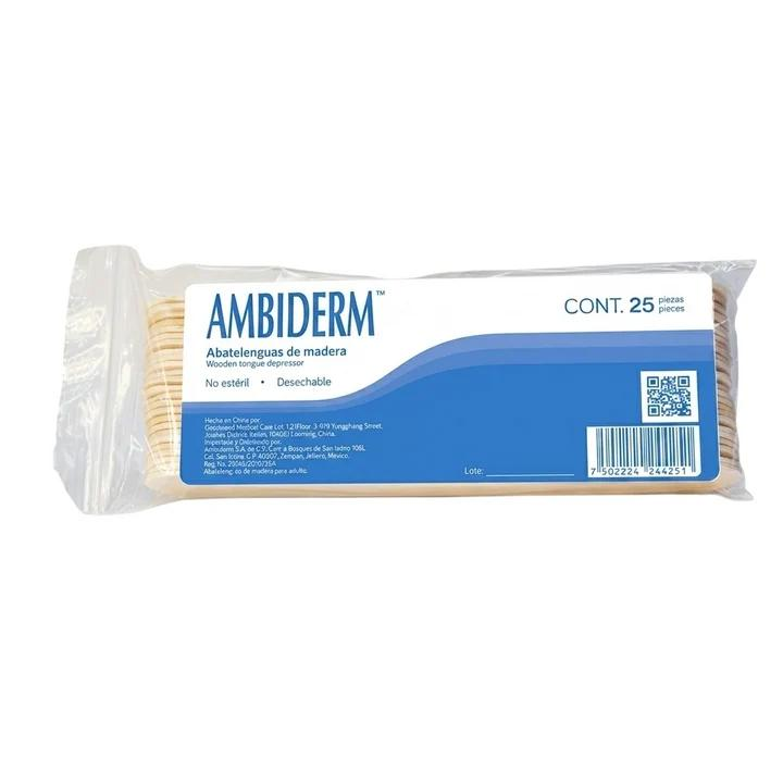 Bolsa con 25 abatelenguas de madera marca AMBIDERM
